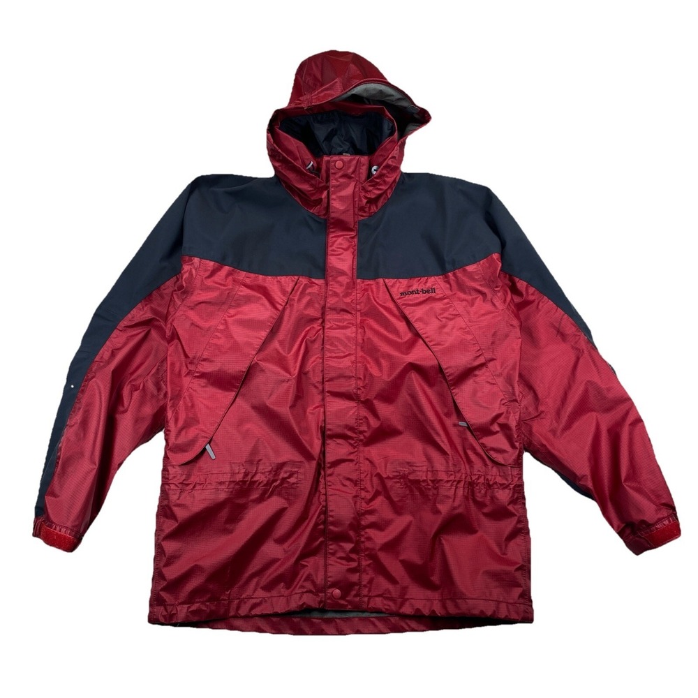 Mont-Bell Men's Medium Rain Hooded Jacket Maroon Black Full Zip
